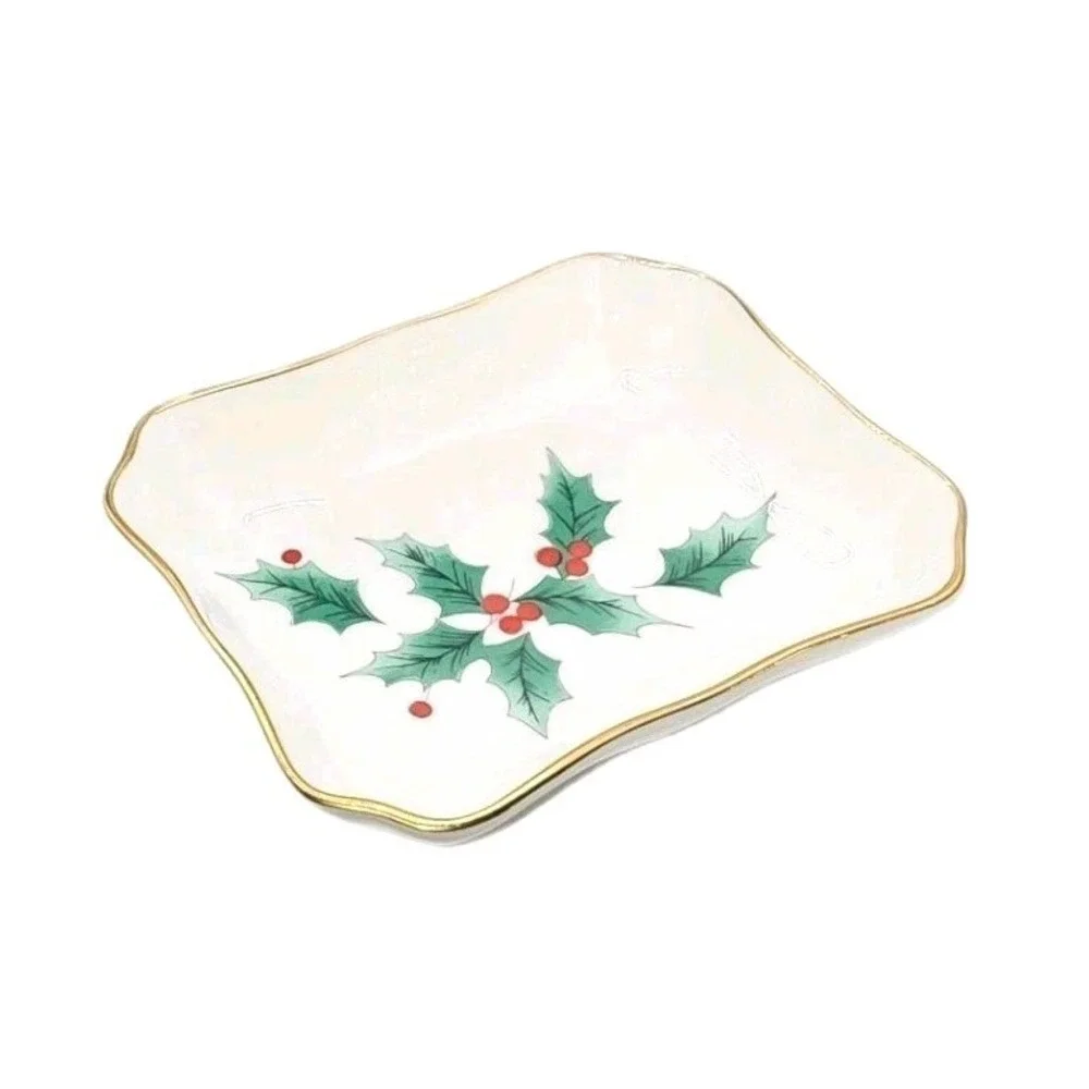 Mikasa Christmas Pattern Holly Ribbon Small Chelsea Serving‎ Tray 4.75
